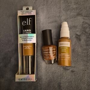 Warm Toned Beauty Trio: e.l.f. Camo CC Cream + Bronzing Drops + Nail Polish